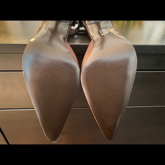 ALDO Brown Satin Pointy-toe Heels with Rhinestone Buckle - Picture 7 of 8